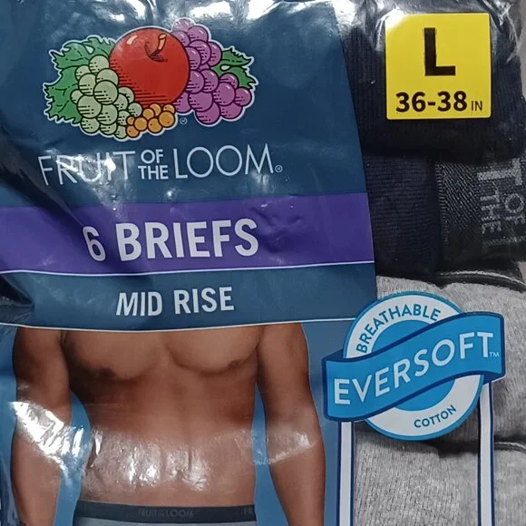 New 6 Fruit of the Loom Mid Rise Briefs Large 36 to 38 Inches - Picture 3 of 4